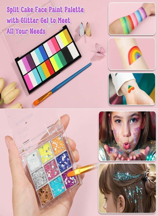 Caffox Kids Face Painting Kit with Organizer Box - Rainbow Color Non Toxic & Washable Face Paint Set with Stencils, Brush & Gems Kids Party Makeup for Halloween, Carnival & Costume - Image 5